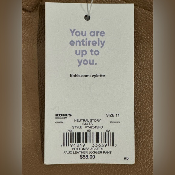 Vylette Tan Faux Leather Jogger Pants Size 11 New With Tags - Picture 16 of 16